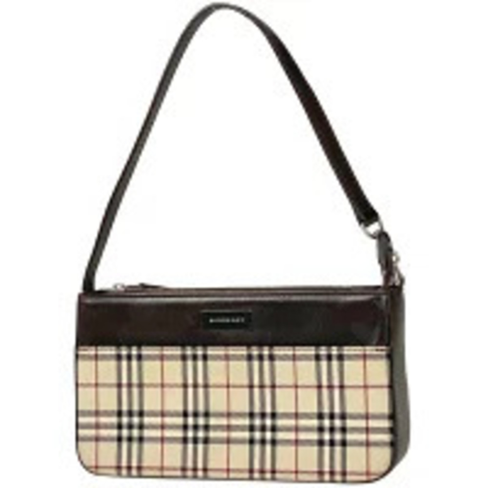 Burberry Check Shoulder Bag Handbag Canvas Beige Brown